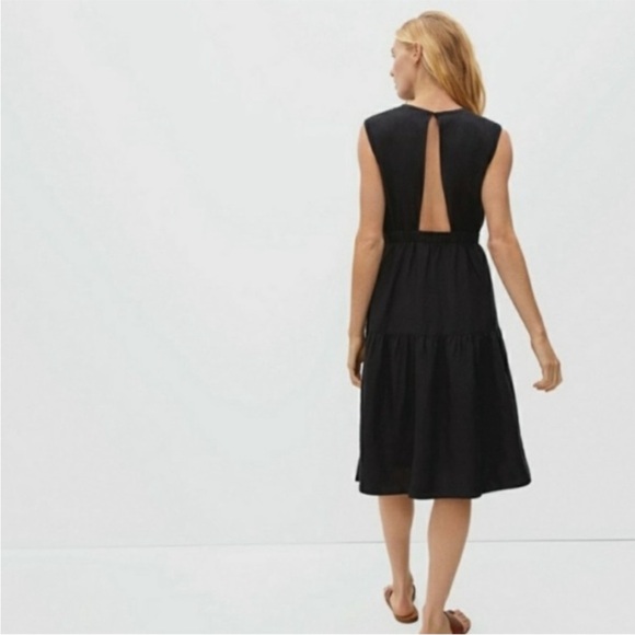 Everlane Black Linen Open Back Midi Dress sz 0 - Picture 3 of 8